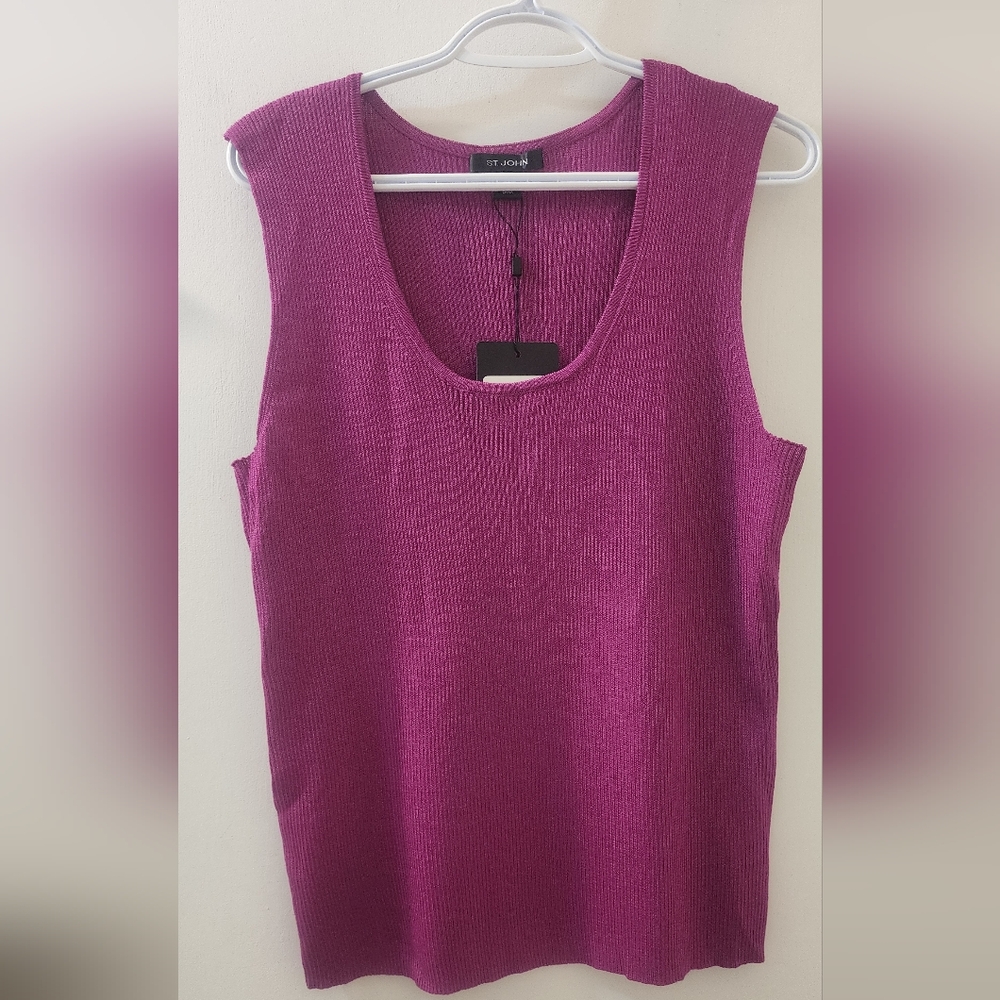 New St John Women's‎ Purple Sleeveless Top, Size Extra Lsrge, Wool And Rayon.